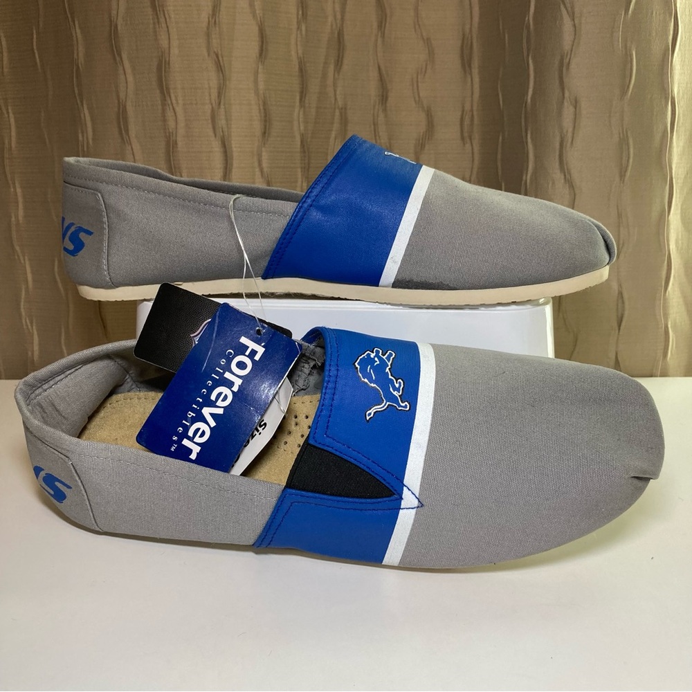 NFL Detroit Lions Men's Large 11-12 Espadrille Canvas Shoe FOCO Gray Blue NWT